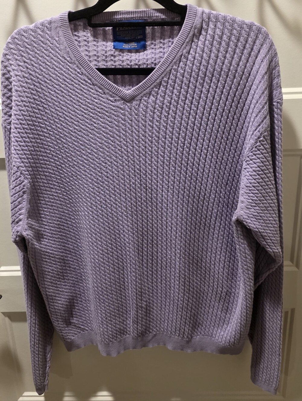 Pendleton 100% Cotton Textured Knit Sweater – Lavender – XL – Made in Japan